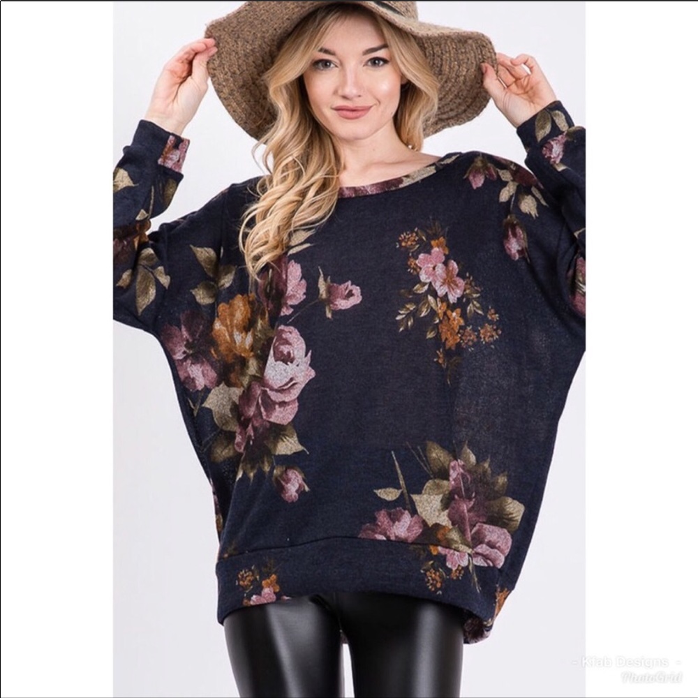 Floral Print Dolman Hacci Sweater - Picture 3 of 7
